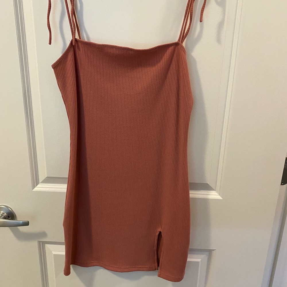 Dark coral ribbed sundress